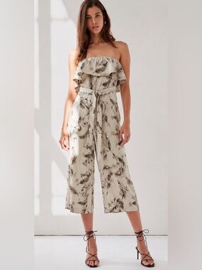 Babaton Strapless  Beige Feather-Print Women's Jumpsuit